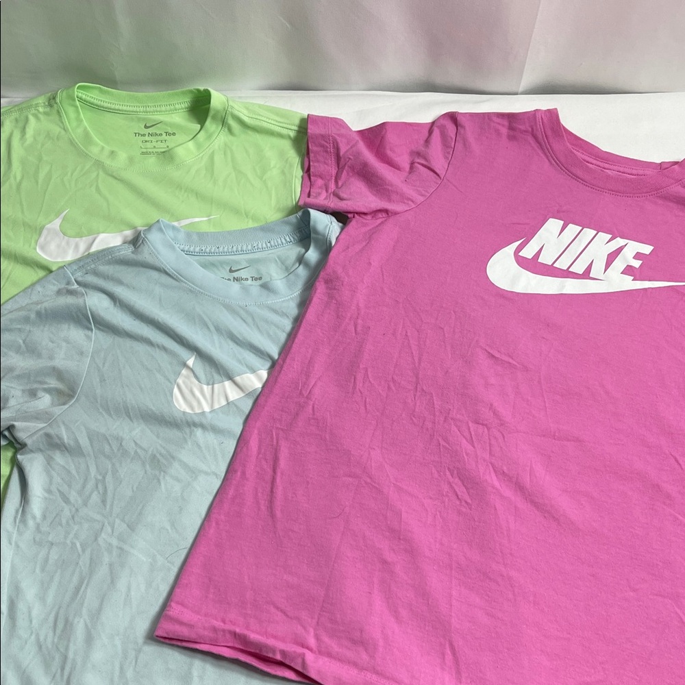 Nike Kids Short Sleeve Tees - Lime Green, Sky Blue, and Fuchsia - Picture 2 of 2